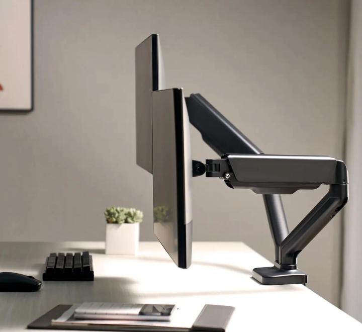 Suport Monitoare M2 Pro, Dublu, cu Arc Gazos, Reglabil, 75x75/100x100, Negru