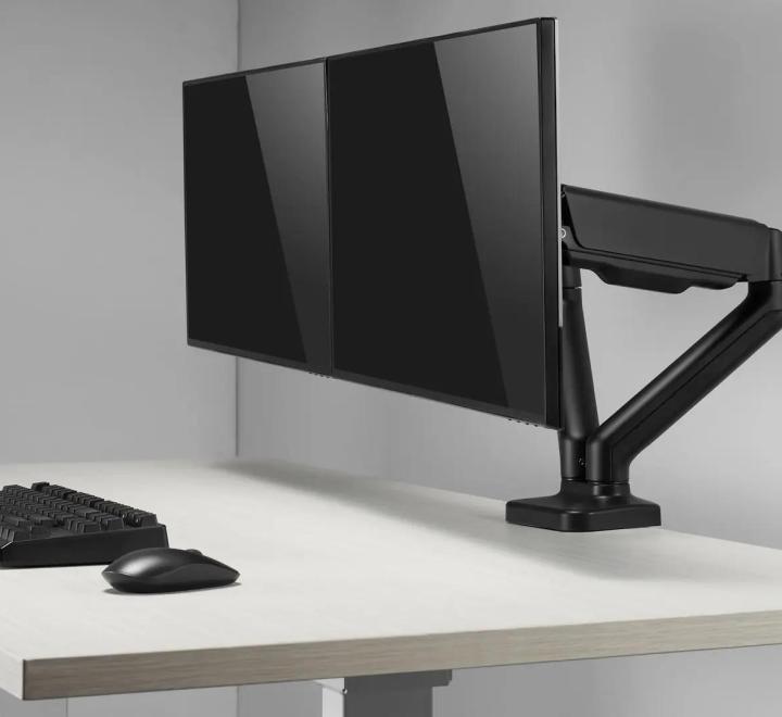 Suport Monitoare M2 Pro, Dublu, cu Arc Gazos, Reglabil, 75x75/100x100, Negru