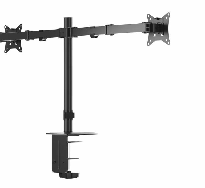Suport Dual Monitor Reglabil 360°, Capacitate 9 kg/ramă, Negru, 75x75/100x100mm