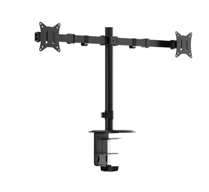 Suport Dual Monitor Reglabil 360°, Capacitate 9 kg/ramă, Negru, 75x75/100x100mm