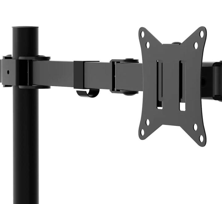 Suport Dual Monitor Reglabil 360°, Capacitate 9 kg/ramă, Negru, 75x75/100x100mm