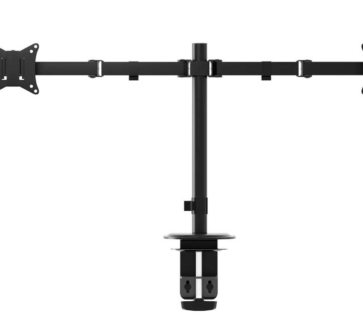 Suport Dual Monitor Reglabil 360°, Capacitate 9 kg/ramă, Negru, 75x75/100x100mm