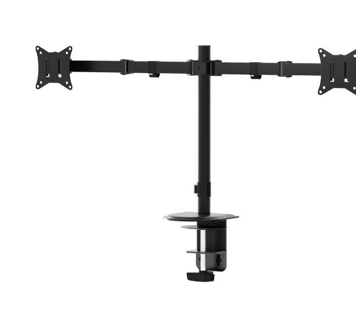 Suport Dual Monitor Reglabil 360°, Capacitate 9 kg/ramă, Negru, 75x75/100x100mm