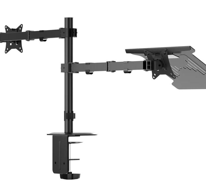 Suport Monitor și Laptop Reglabil 360°, Capacitate 9 kg, Negru, 75x75/100x100mm