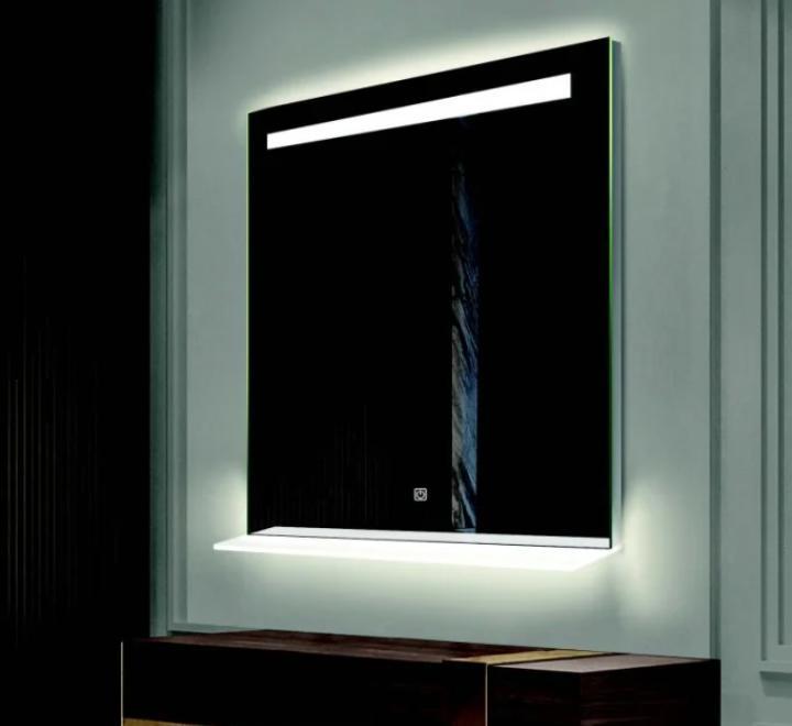 Oglindă LED, cu Poliță, Lumină Reglabilă, 26W, 3000K, Dezaburire, 2 Difuzoare Bluetooth, 600x800mm