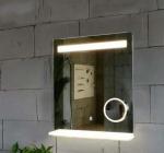 Oglindă LED, cu Poliță, cu Oglindă Cosmetică Detașabila, Lumină Reglabilă, 26W, 3000K, Dezaburire, 2 Difuzoare Bluetooth, 600x800mm