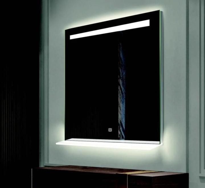 Oglindă LED, cu poliță, lumină reglabilă, dezaburire, 2 dif. bluetooth, 100x80cm