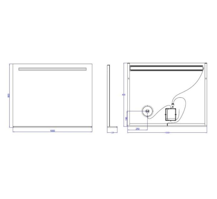 Oglindă LED, cu poliță, cu oglindă cosmetică detașabila, lumină reglabilă, dezaburire, 2 db bluetooth, 100x80cm