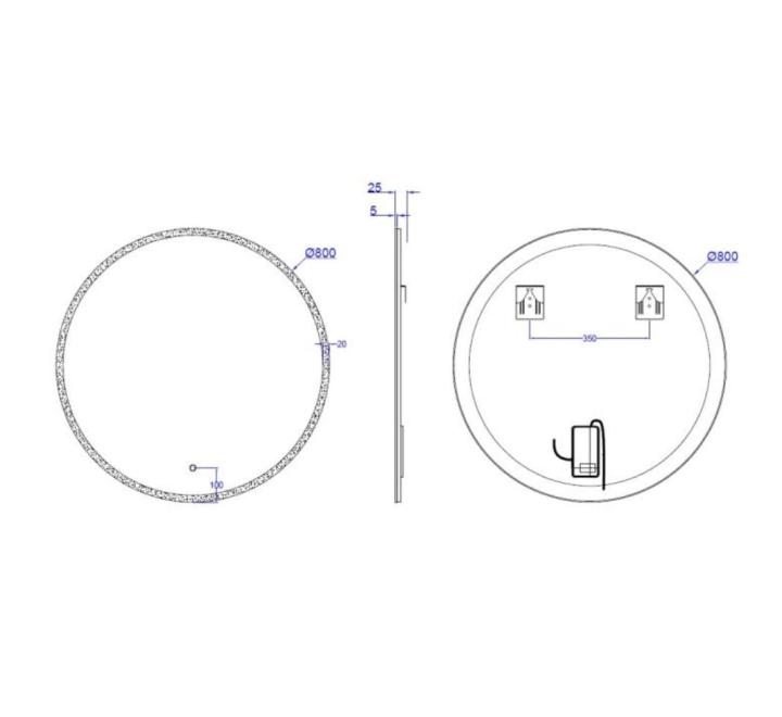 Oglindă LED, lumină reglabilă, dezaburire, 2 db bluetooth, 80cm
