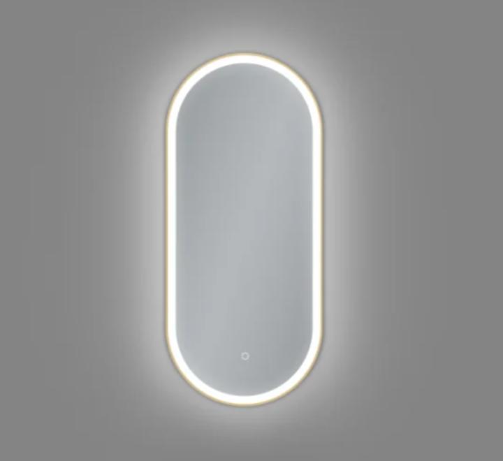 Oglindă LED cu dezaburire, cu ramă de aluminiu, auriu periat, 40x90cm