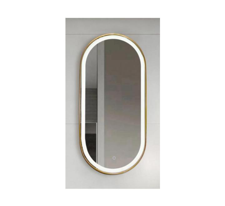Oglindă LED cu dezaburire, cu ramă de aluminiu, auriu periat, 40x90cm