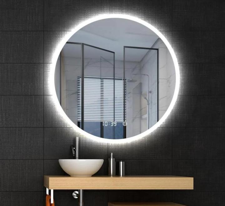 Oglindă LED, lumină reglabilă, dezaburire, ceas si temperatură, 80cm