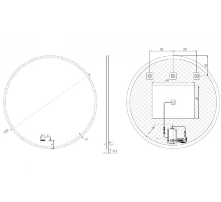 Oglindă LED, lumină reglabilă, dezaburire, ceas si temperatură, 100cm