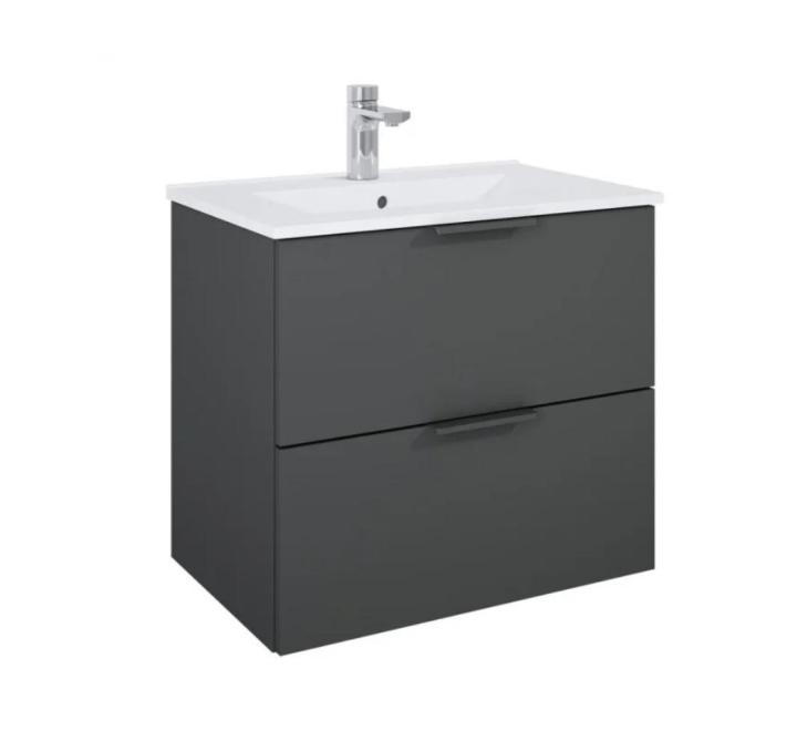 Set Dulap de Baie cu Lavoar Încorporat - Antracit Mat, 60 cm- Etna cu 2 Sertare