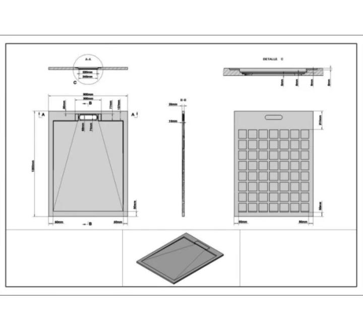 Cădiță de duș STONE 120x90 cm - Marmură Turnată, Negru Mat