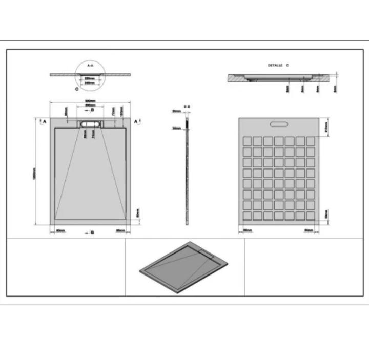 Cădiță de duș STONE 120x90 cm - Marmură Turnată, Antracit Mat