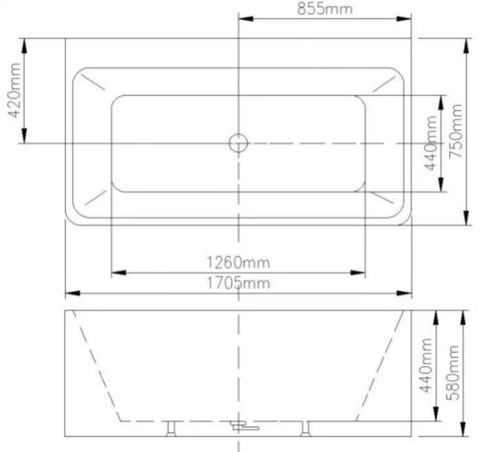 Cadă FLORIDA din acril, freestanding, de perete, 170x75cm - alb lucios
