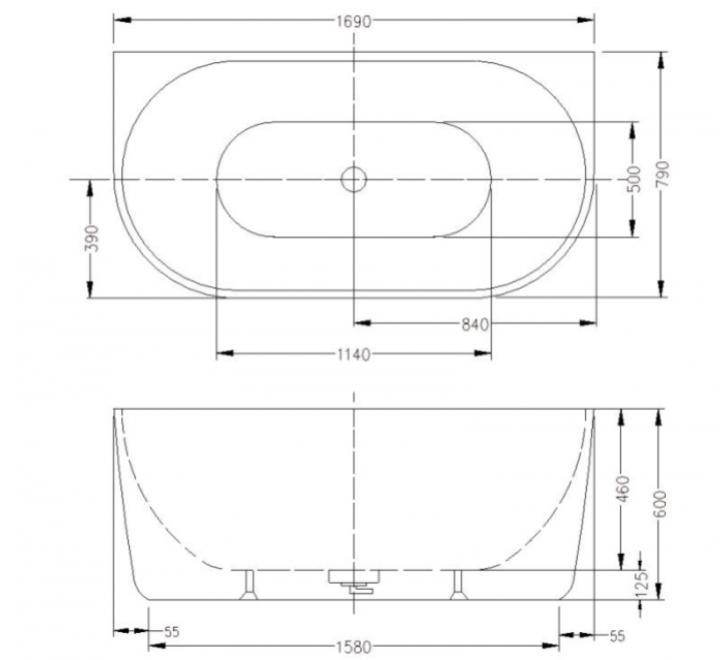 Cadă MANHATTAN din acril, freestanding, de perete, 170x80cm -alb lucios