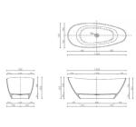 Cadă PALMYRA din marmură turnată, freestanding, de mijloc, 150x70cm - negru / alb lucios