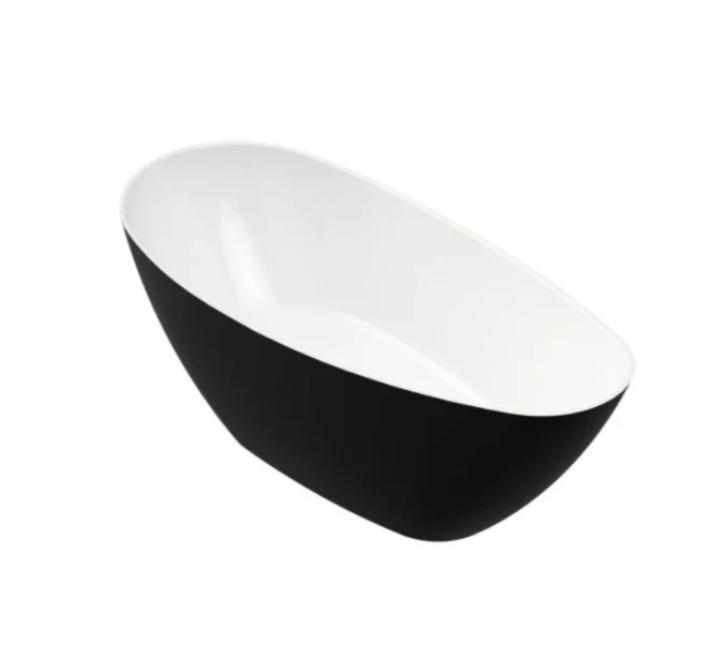Cadă PALMYRA din marmură turnată, freestanding, de mijloc, 150x70cm - negru / alb mat