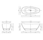 Cadă PALMYRA din marmură turnată, freestanding, de mijloc, 150x70cm - negru / alb mat
